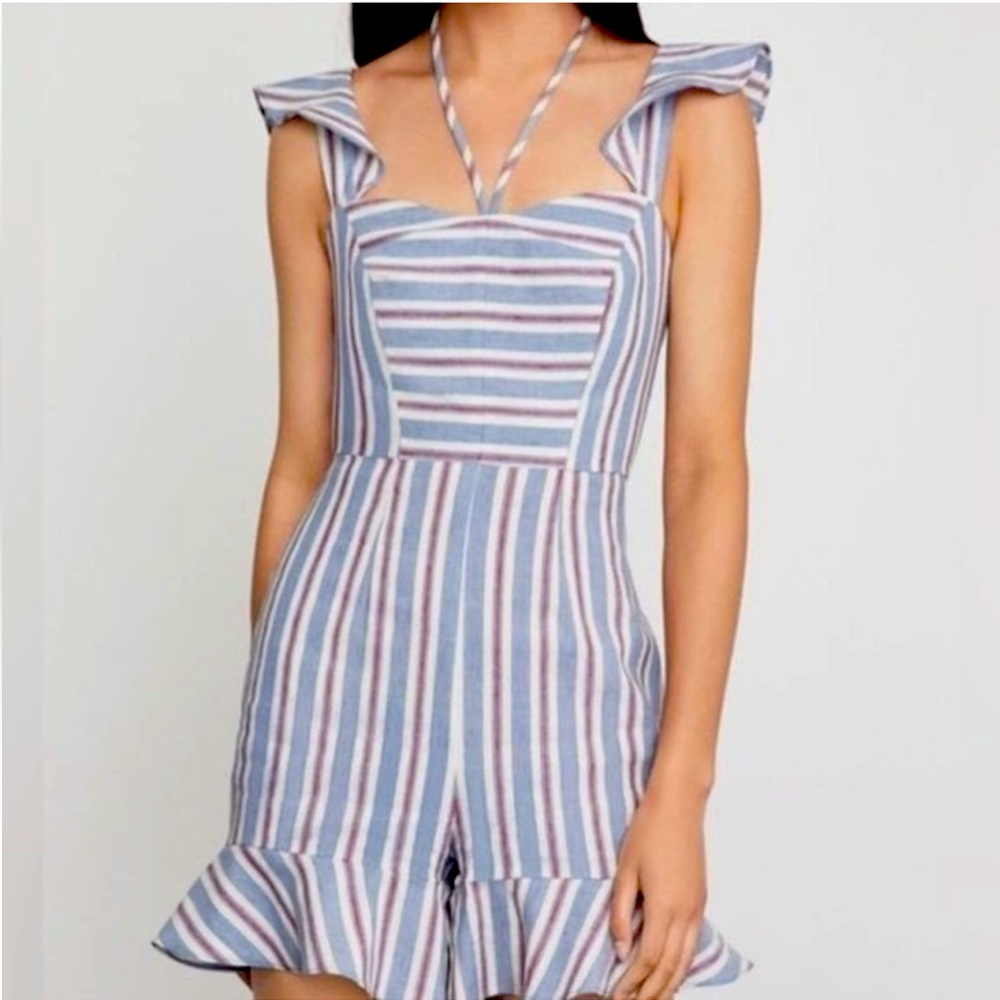 BCBG  MaxAzria Blue Size Small Stripe Sleeveless Romper